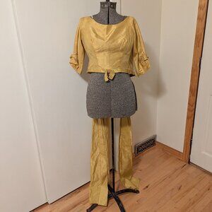 Vintage Women's Juniors Yellow Formal Wear Top with Attached Scarves Zipper Back